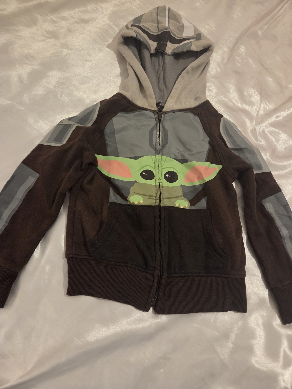Star Wars Grogu Baby Yoda Kids Zip Up Hoodie Size 4 Green Brown